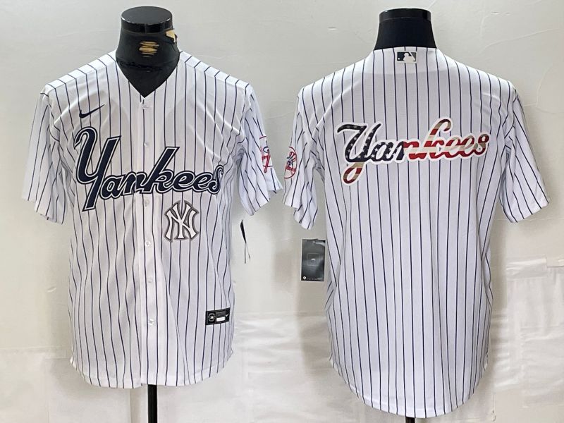 Men New York Yankees Blank White stripe Three generations joint names Nike 2024 MLB Jersey style 5